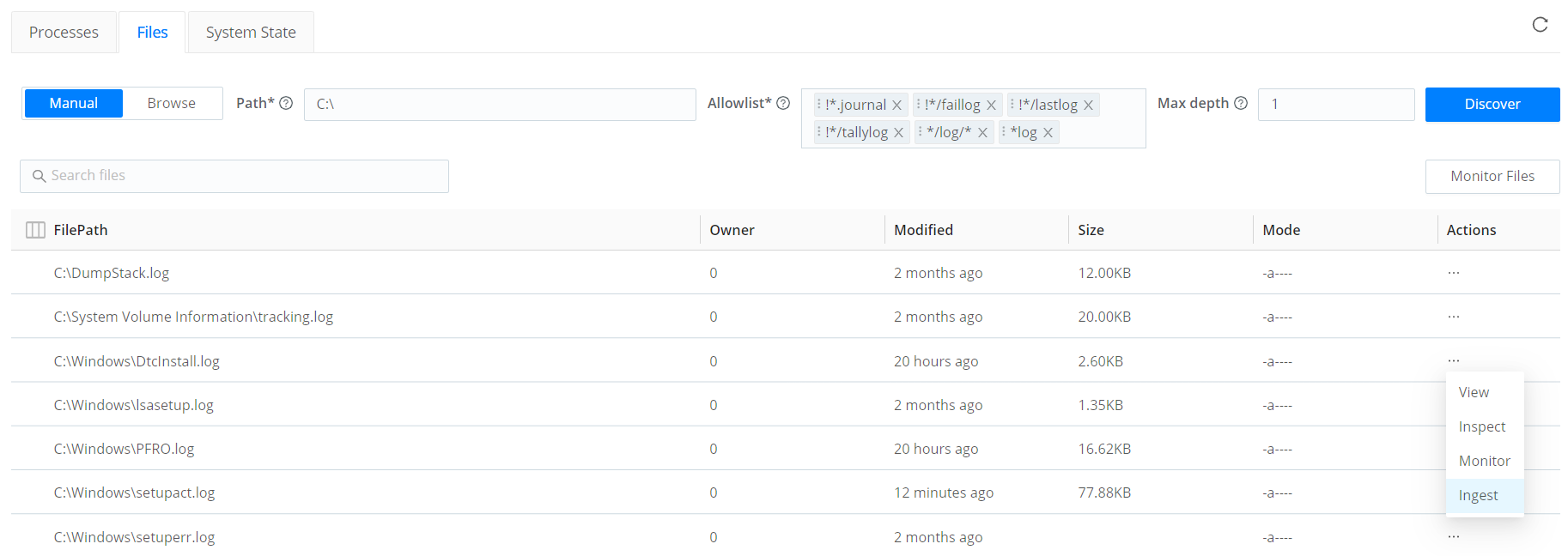 File tab -Manual mode