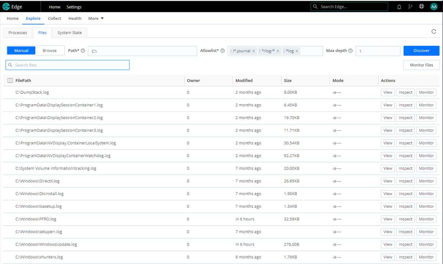 File tab -Manual mode
