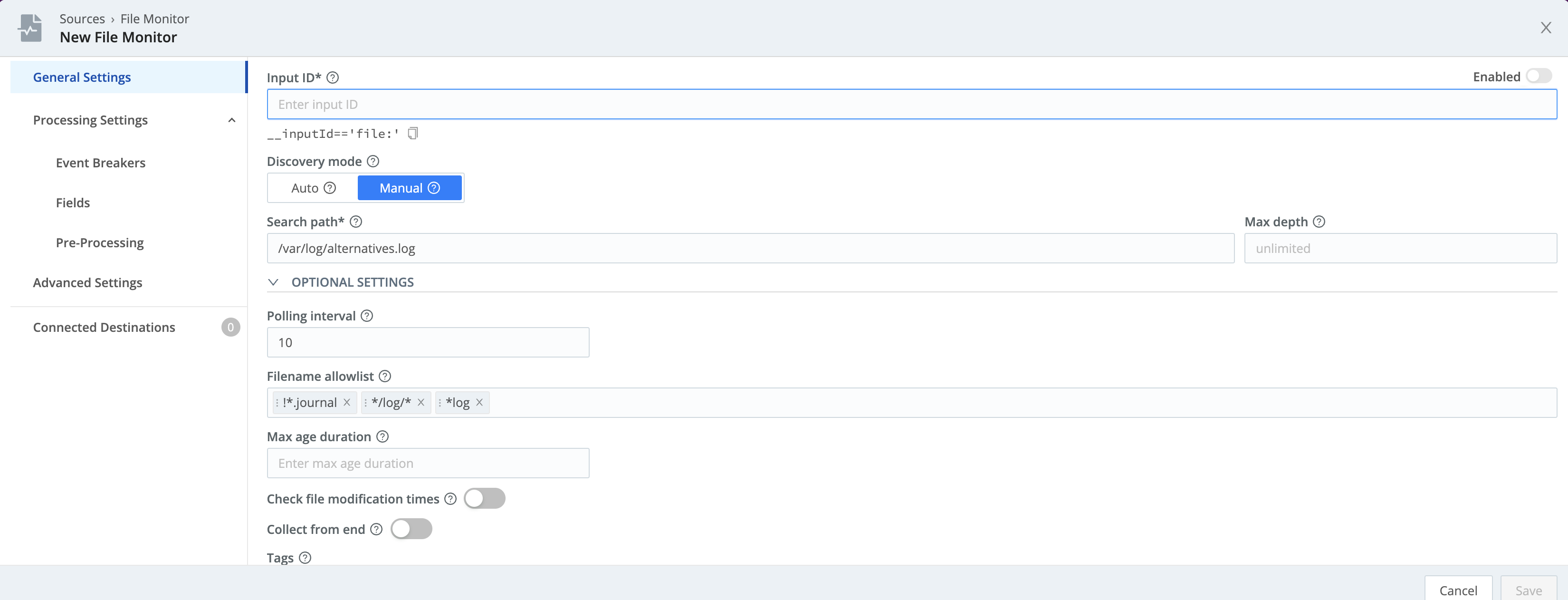 New File Monitor modal