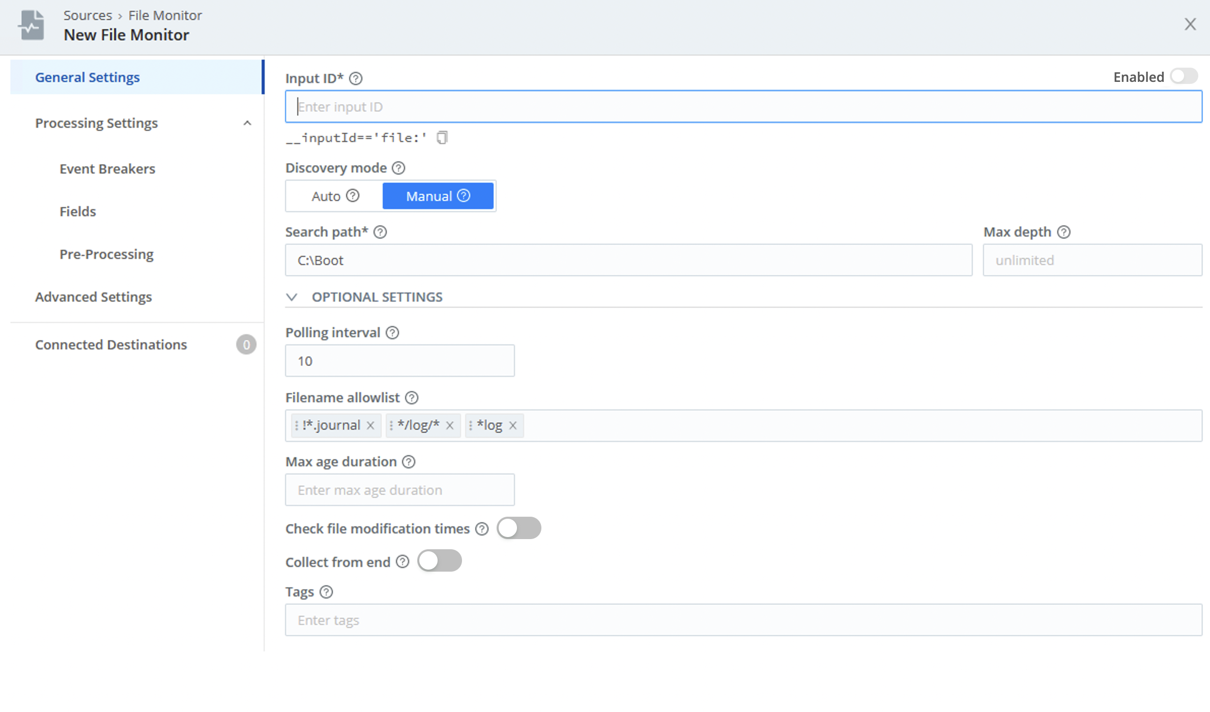 New File Monitor modal