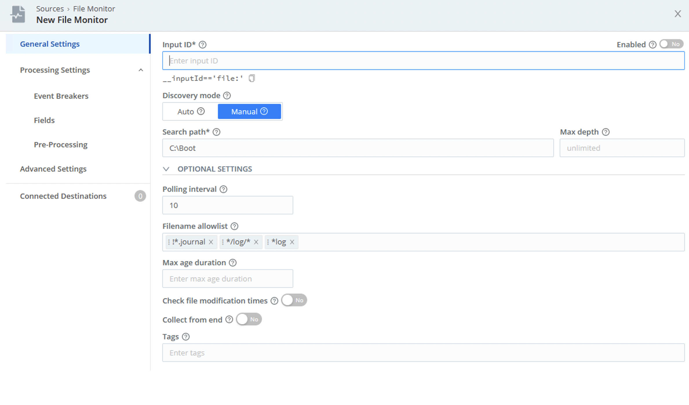 New File Monitor modal