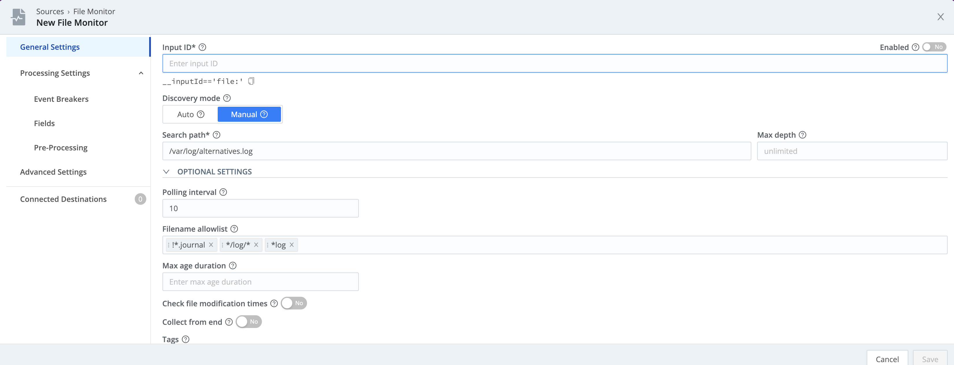 New File Monitor modal