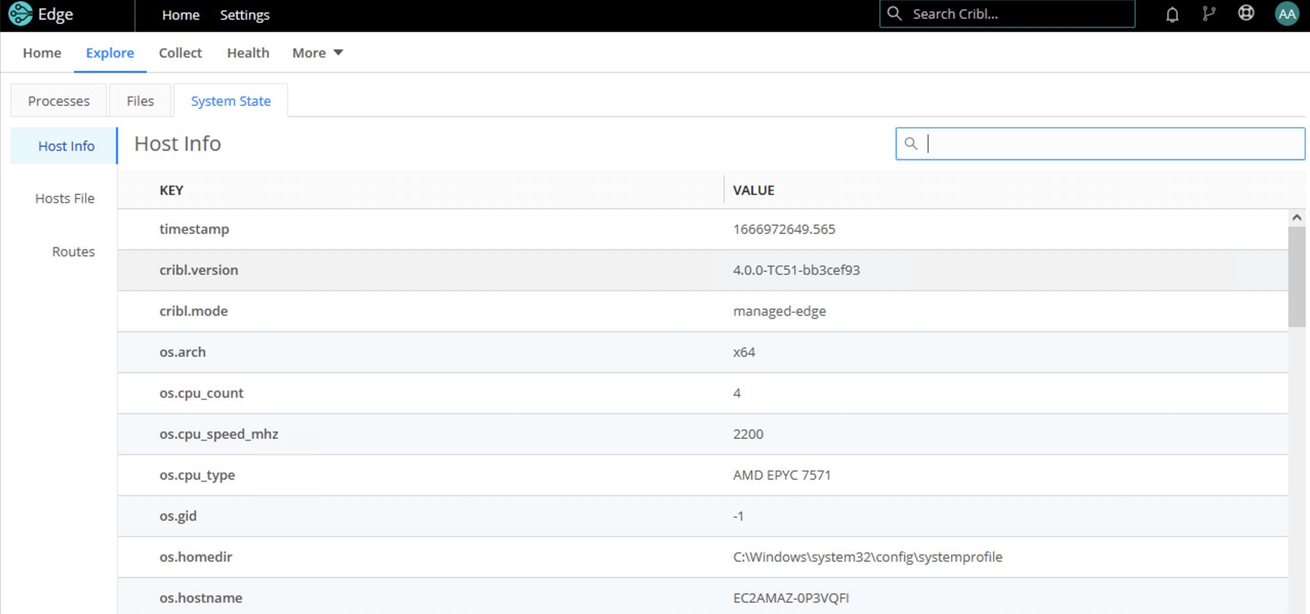Host info / Metadata collected