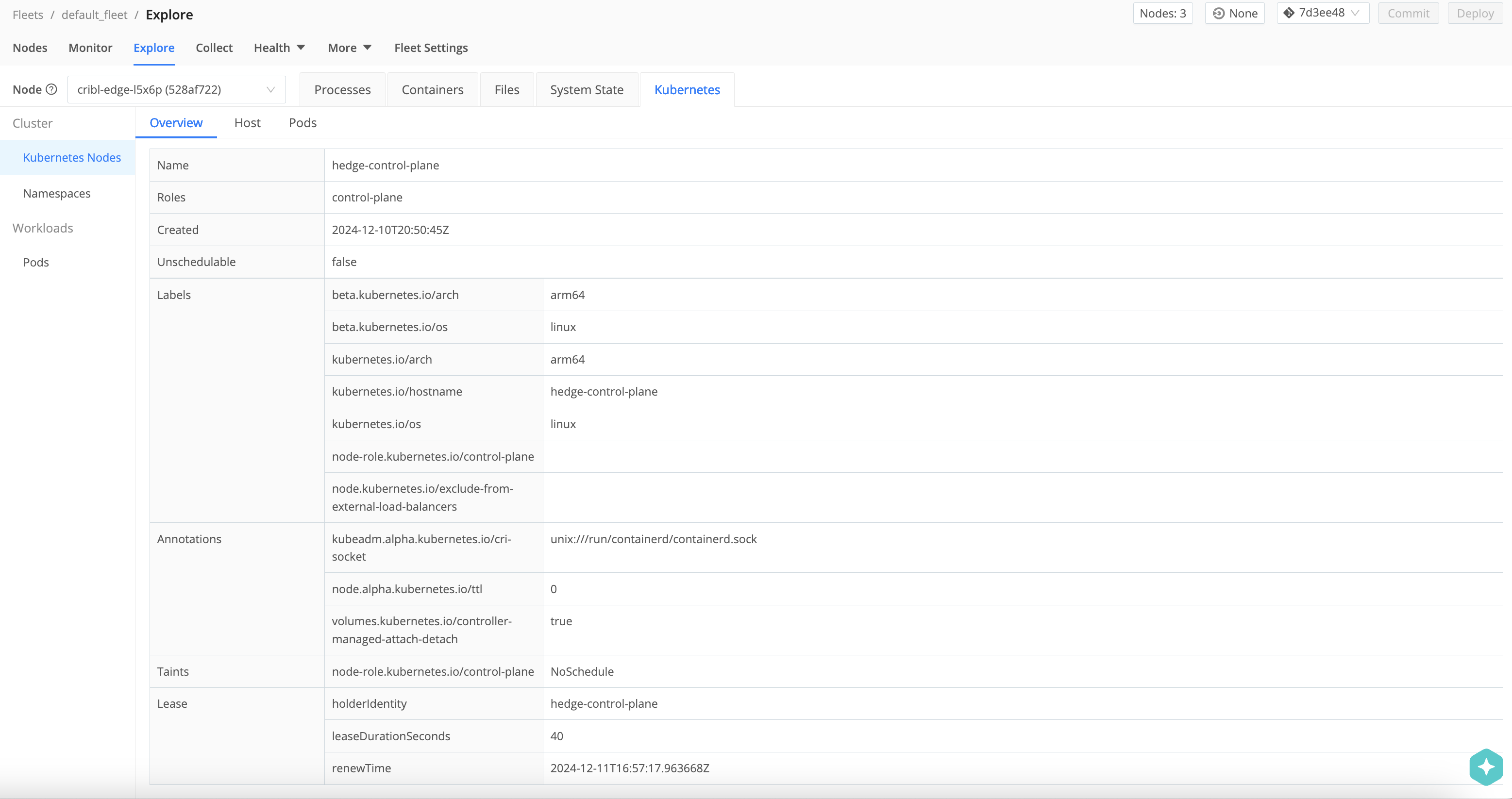 Kubernetes node: Overview tab