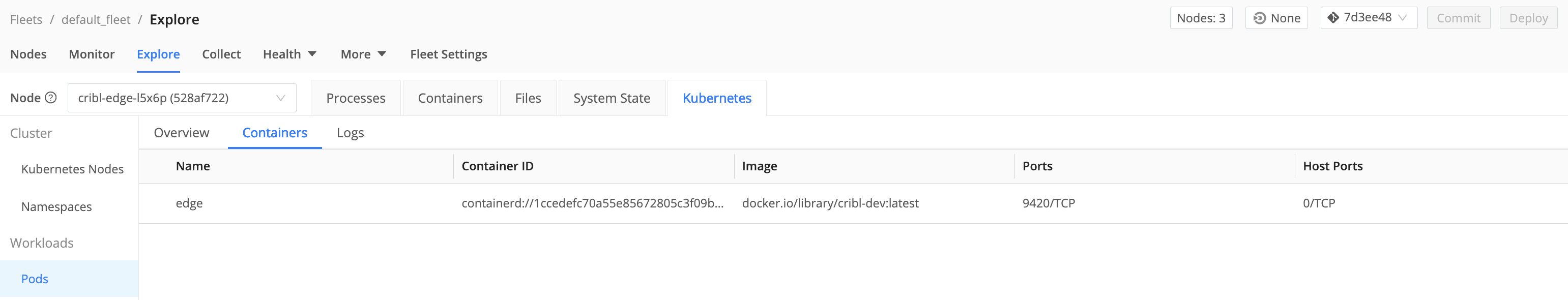 Pods: Containers tab