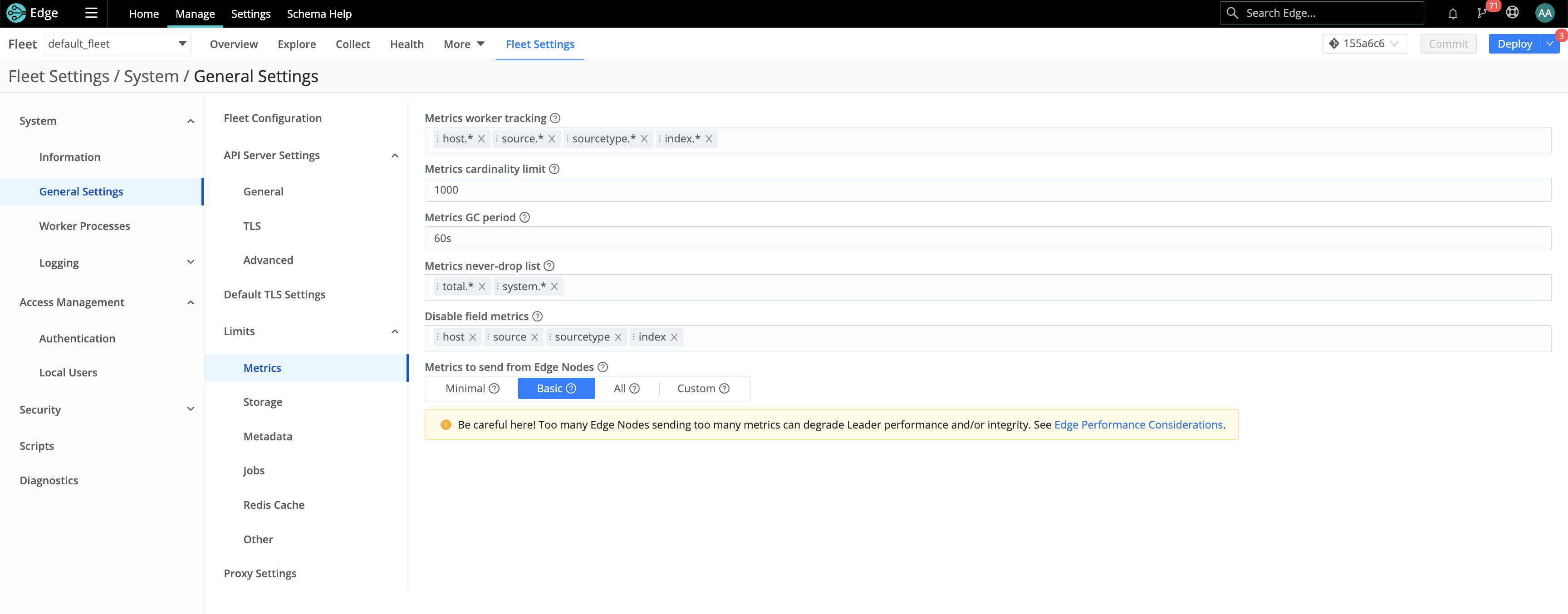 Metrics settings for Cribl Edge Fleets