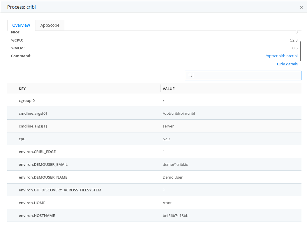 Showing all details of a process