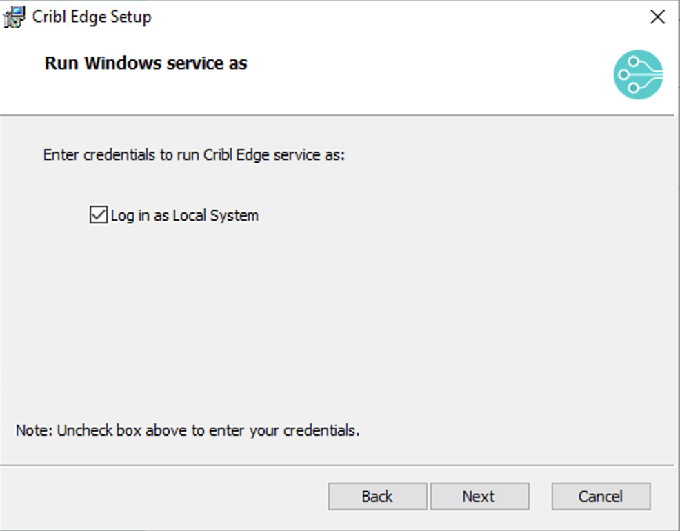 Log in as Local System