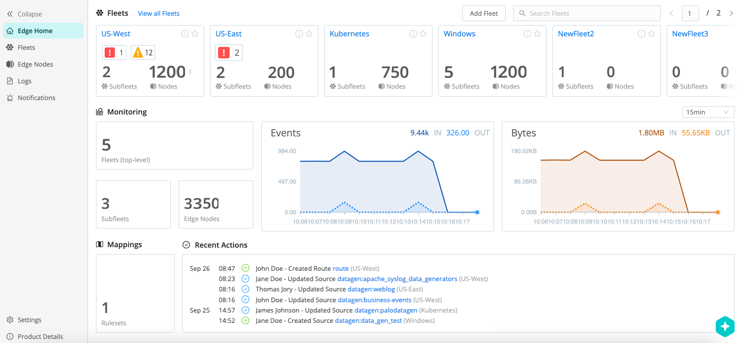 Cribl Edge Home page