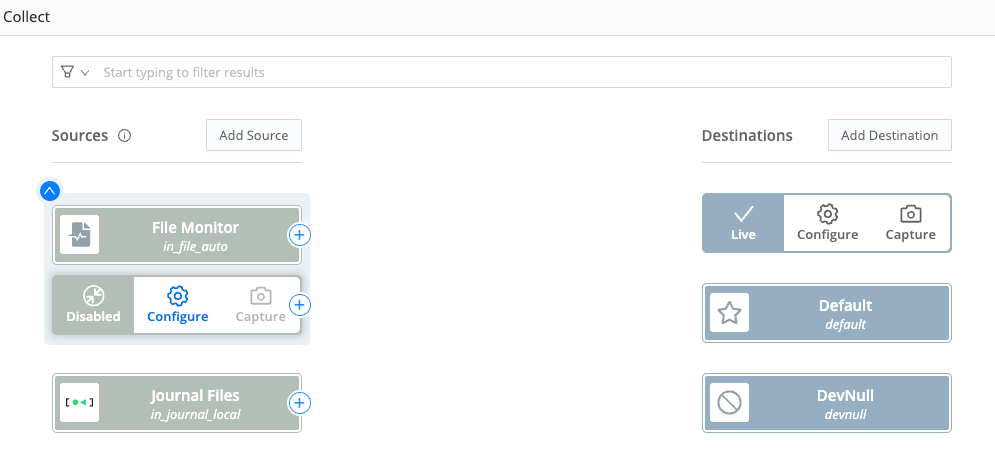 QuickConnect UI with the built-in File Monitor Sources.