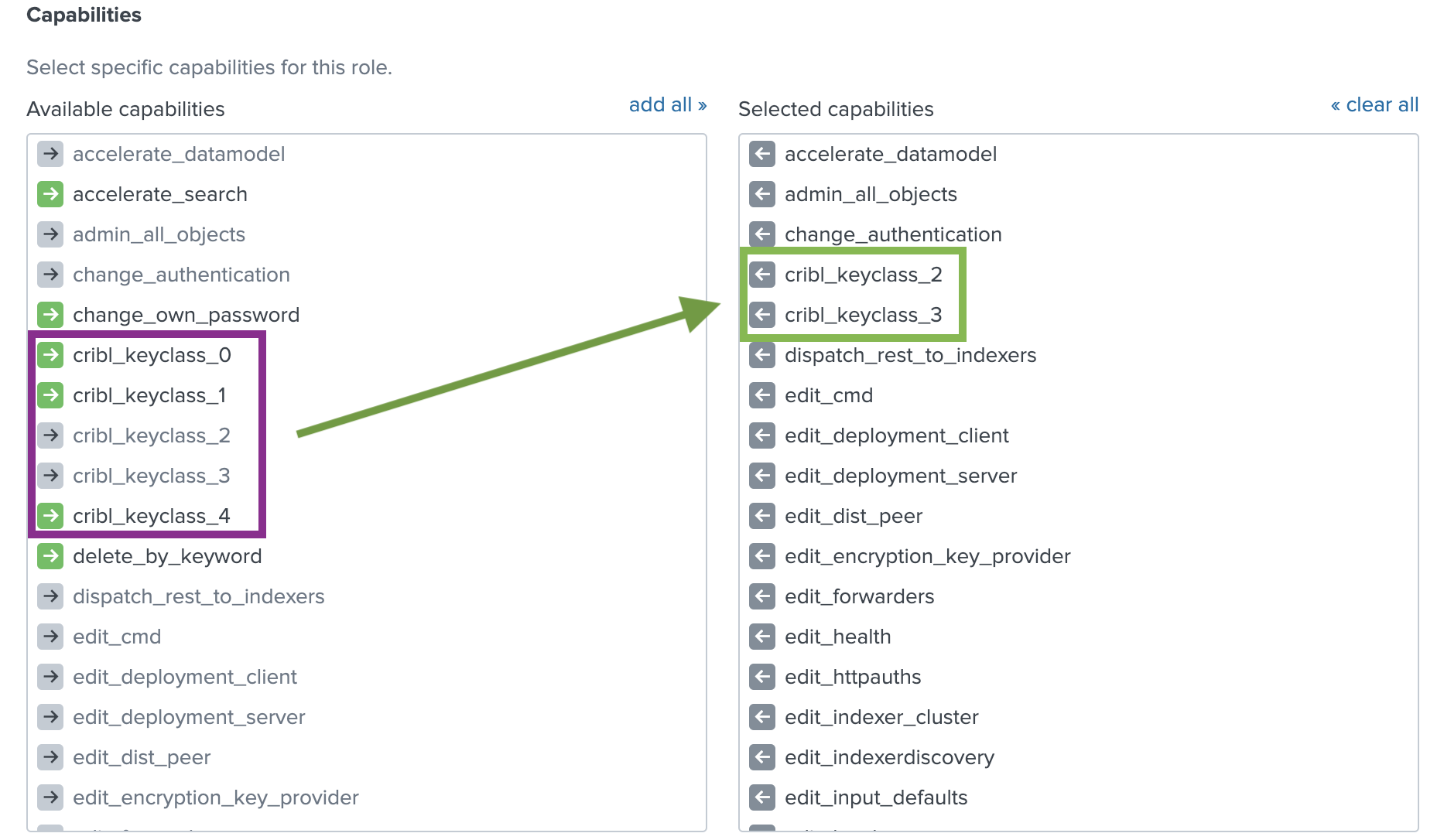 Selecting capabiities
