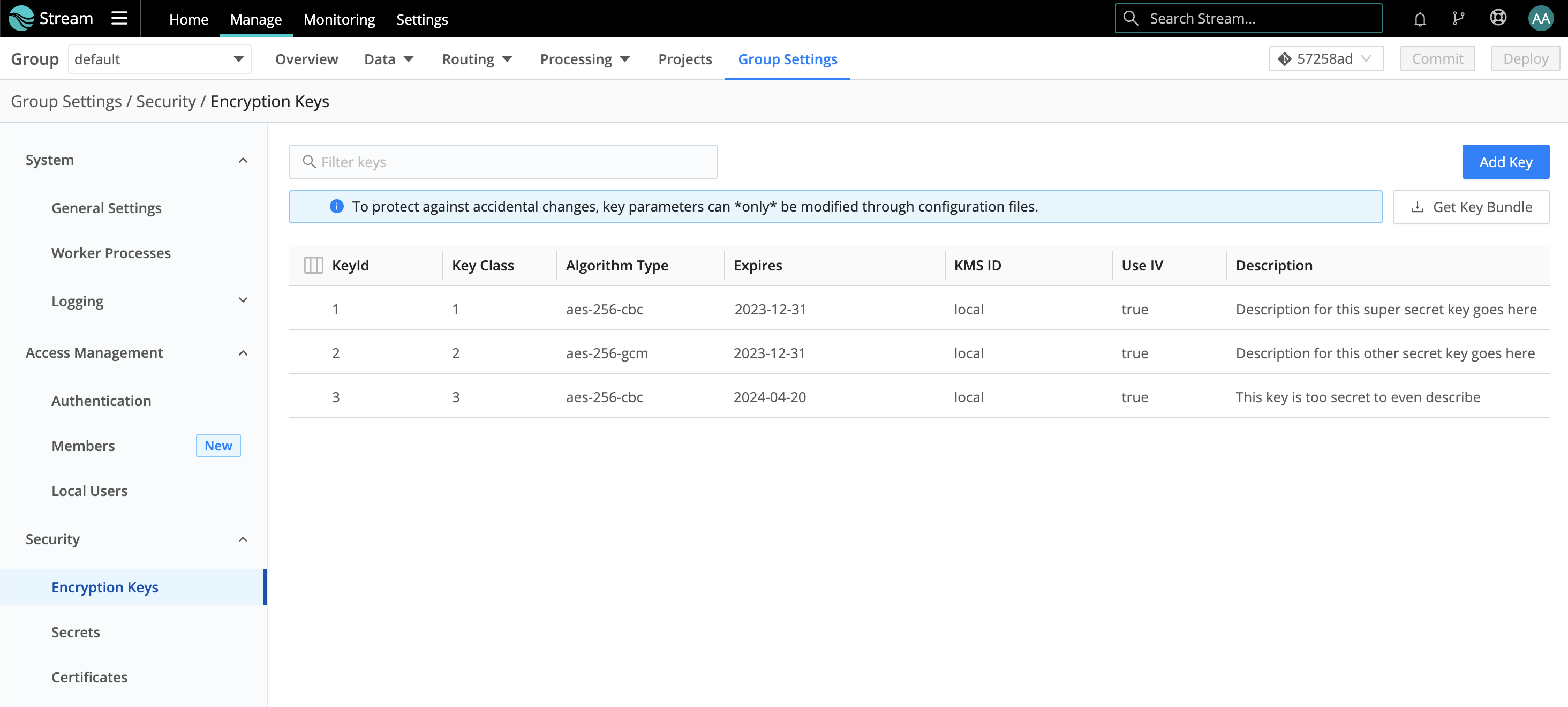 List or add keys through Cribl Stream&rsquo;s UI