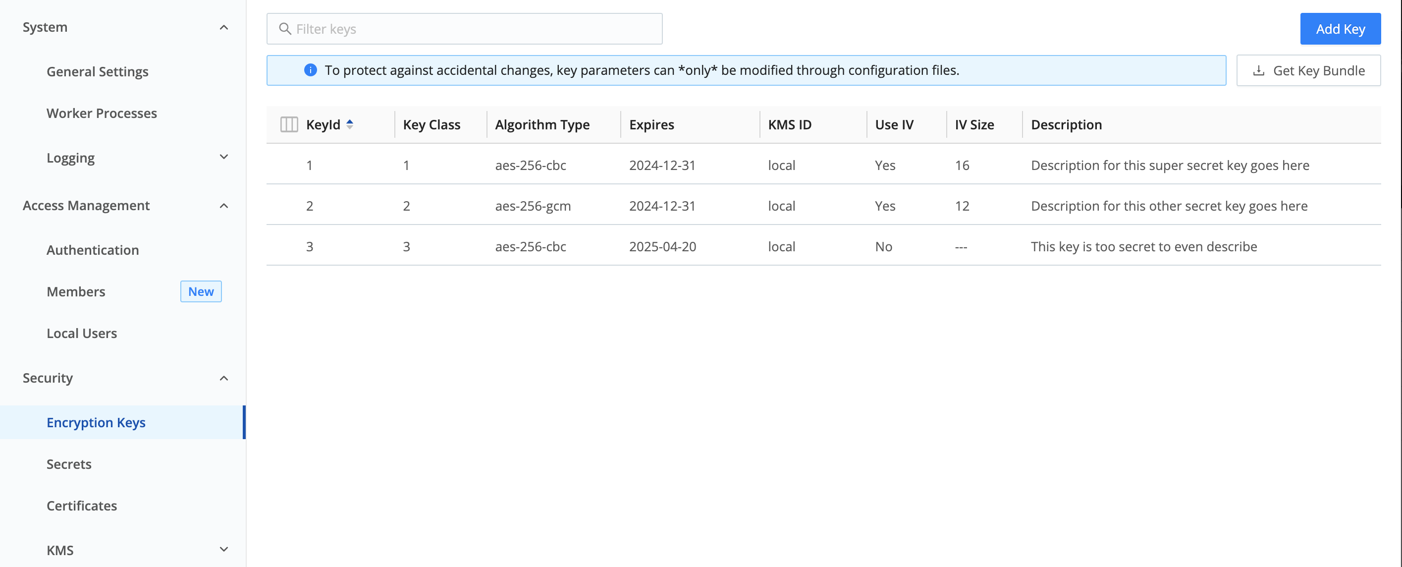 List or add keys through Cribl Stream&rsquo;s UI