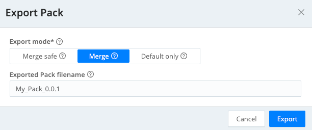Exporting a Pack in Merge mode