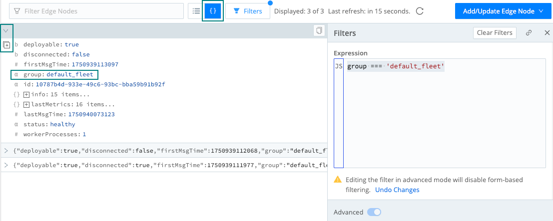 Filter Edge Nodes in JSON view