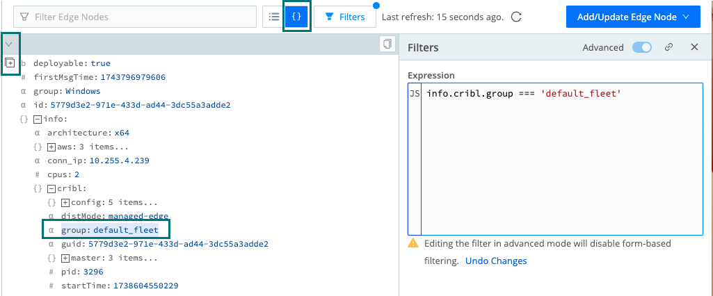 Filter Edge Nodes in JSON view