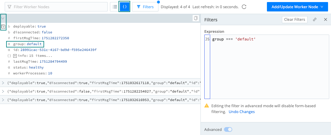 Filter Worker Nodes in JSON view