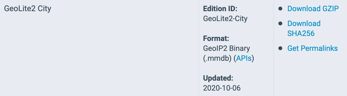 GeoLite2 City database: Download binary GZIP