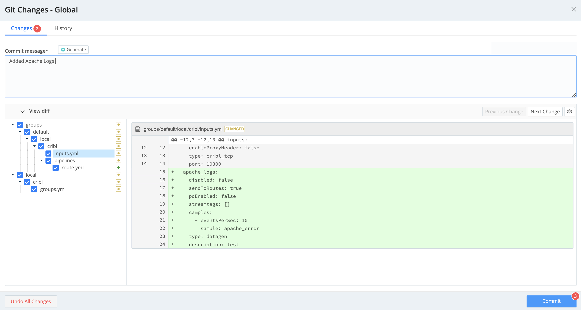 Review the pending commit