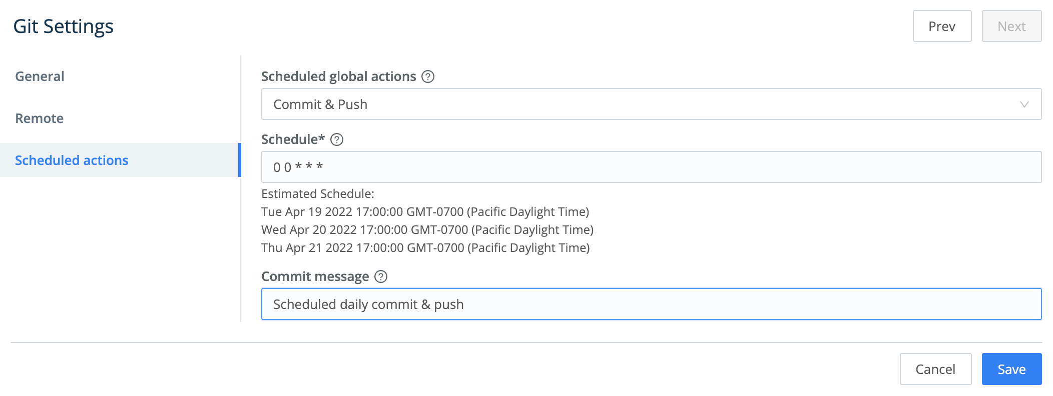 Saving a Git Scheduled Action
