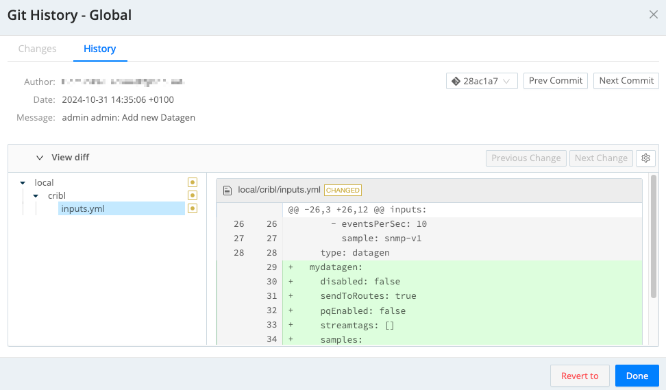 Diff preview before reverting a commit