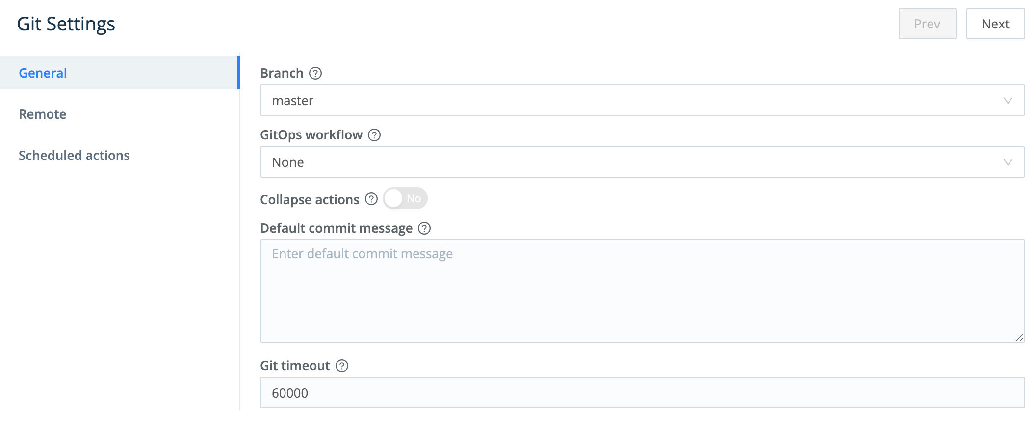 Git Authentication Type settings
