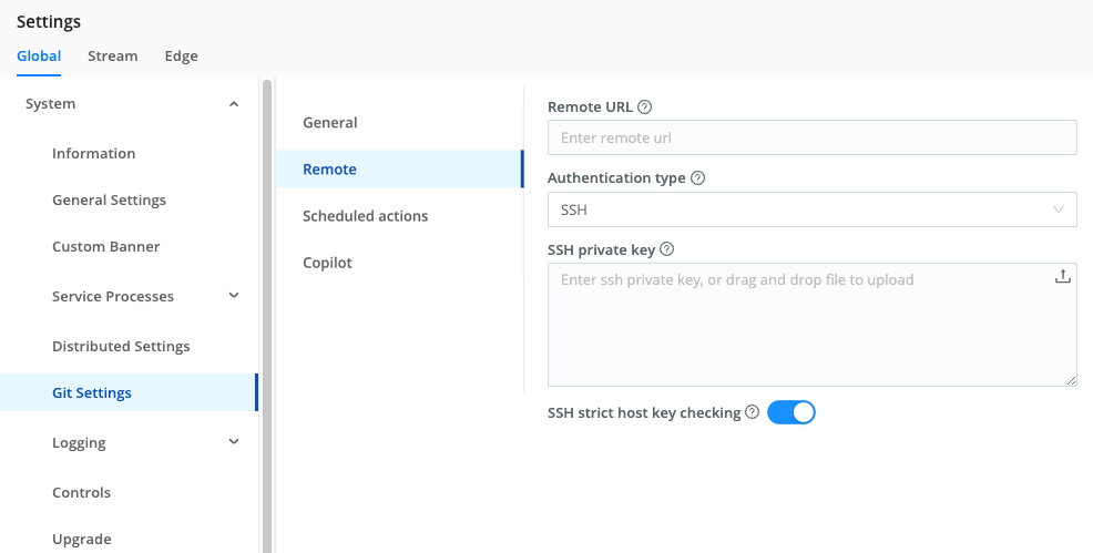 Git Authentication Type settings