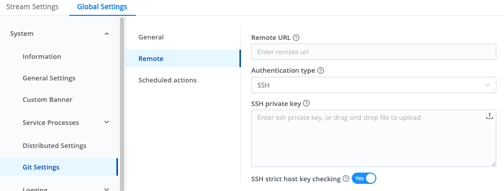 Git Authentication Type settings