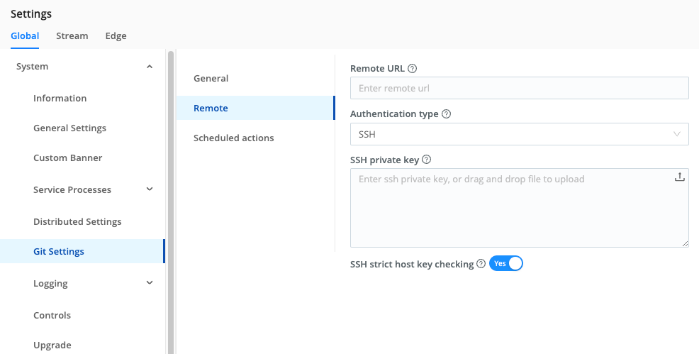 Git Authentication Type settings