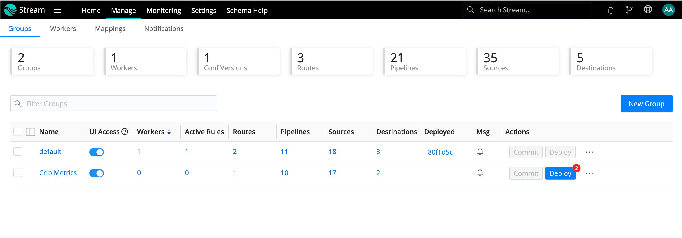 Second Groups saved, ready to Deploy