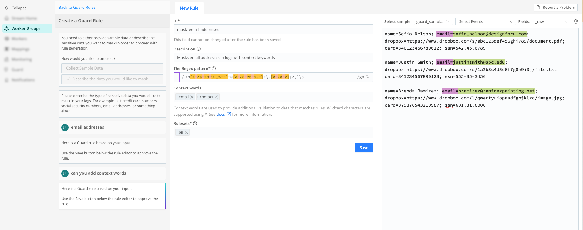 Creating a Cribl Guard rule with Cribl Copilot
