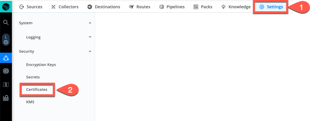 The Settings > Certificates submenu