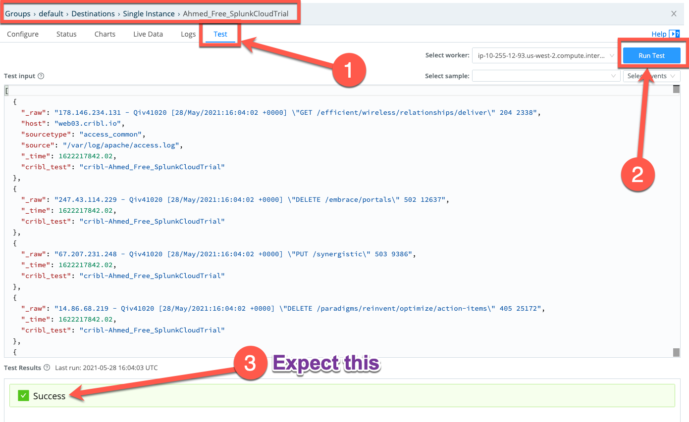 Testing the Splunk Destination