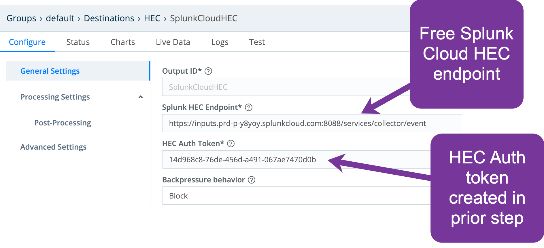 Populating General Settings with values from Splunk