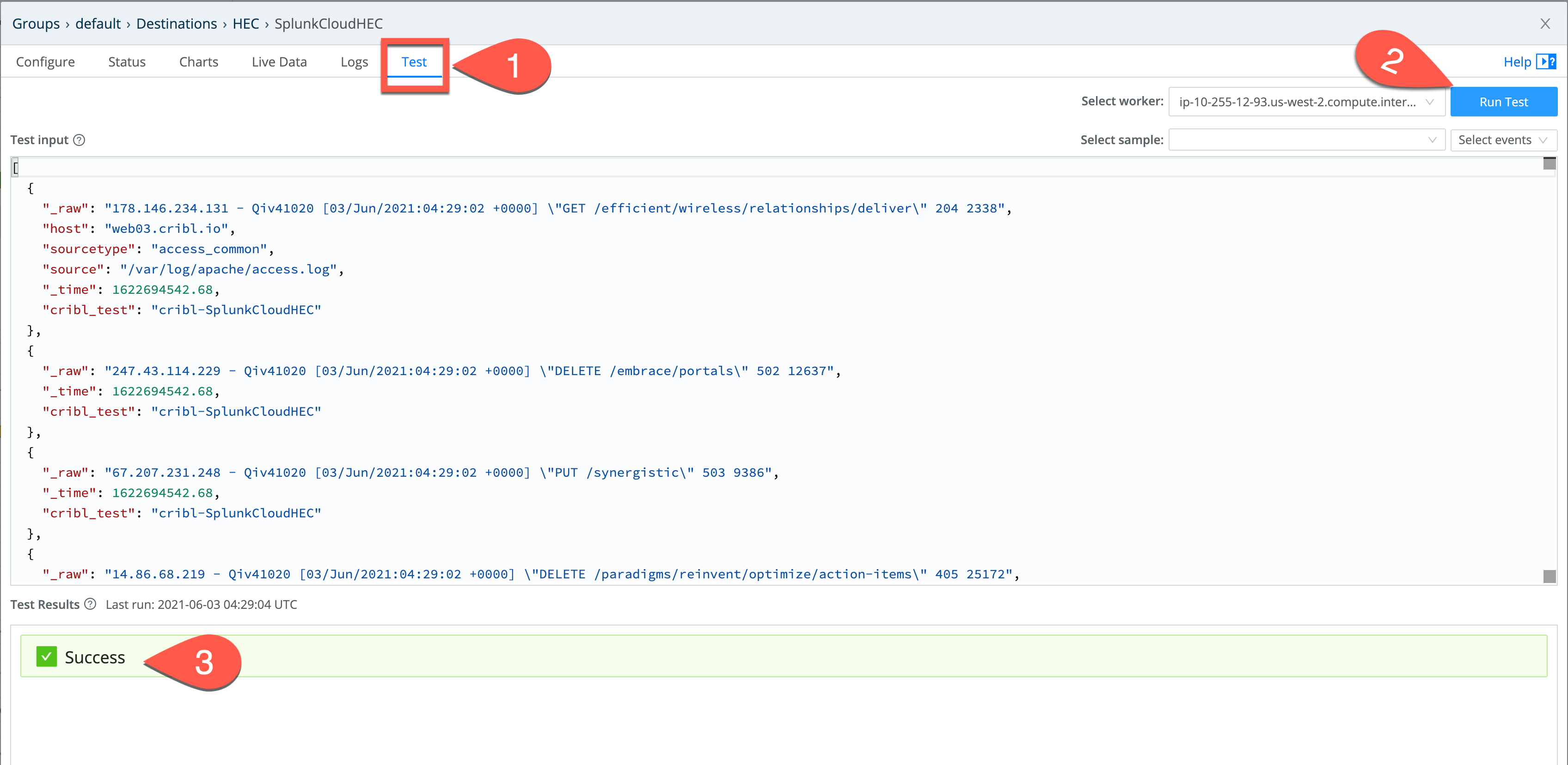 Testing the HEC Destination