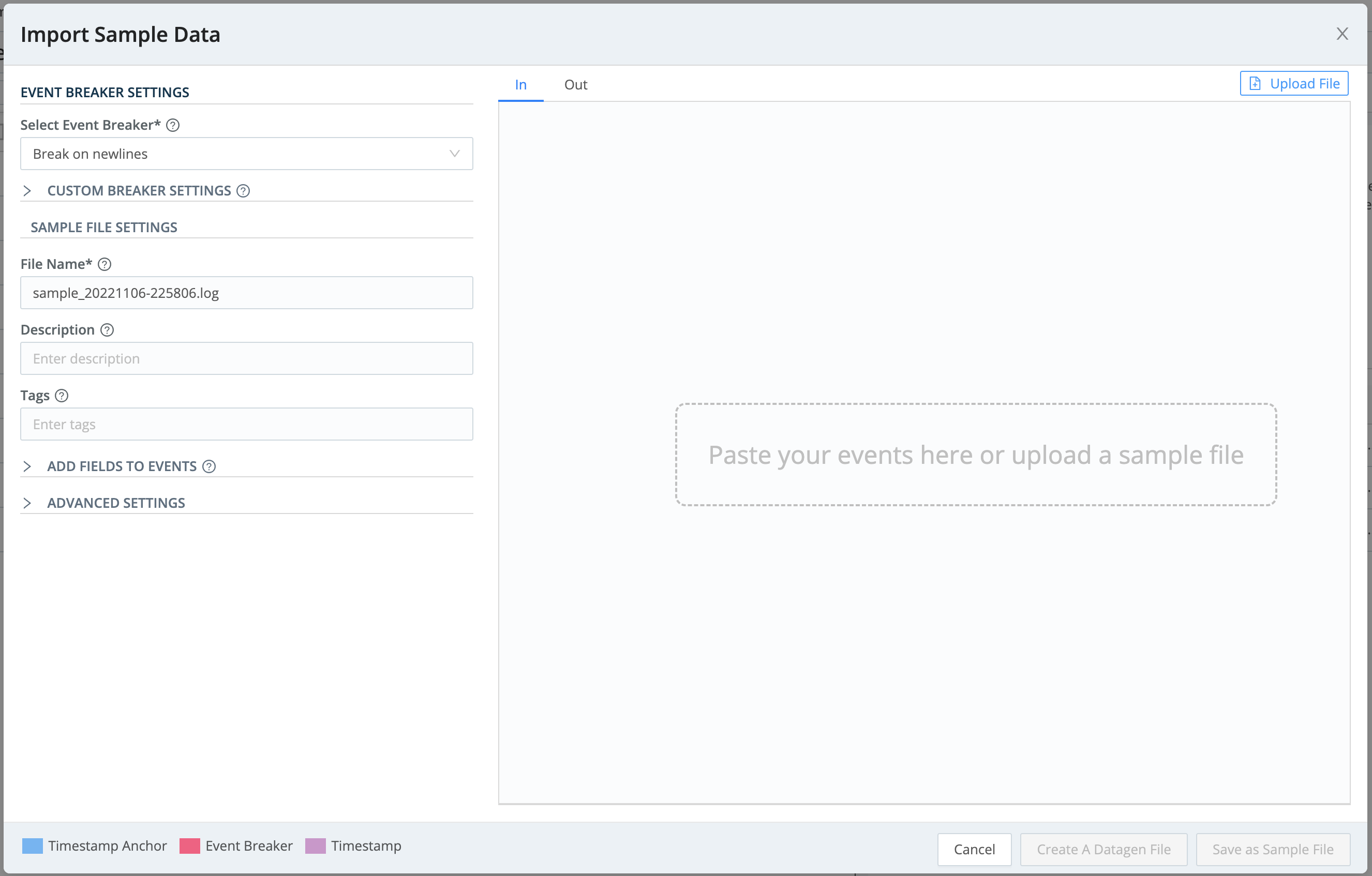 Import Sample Data modal