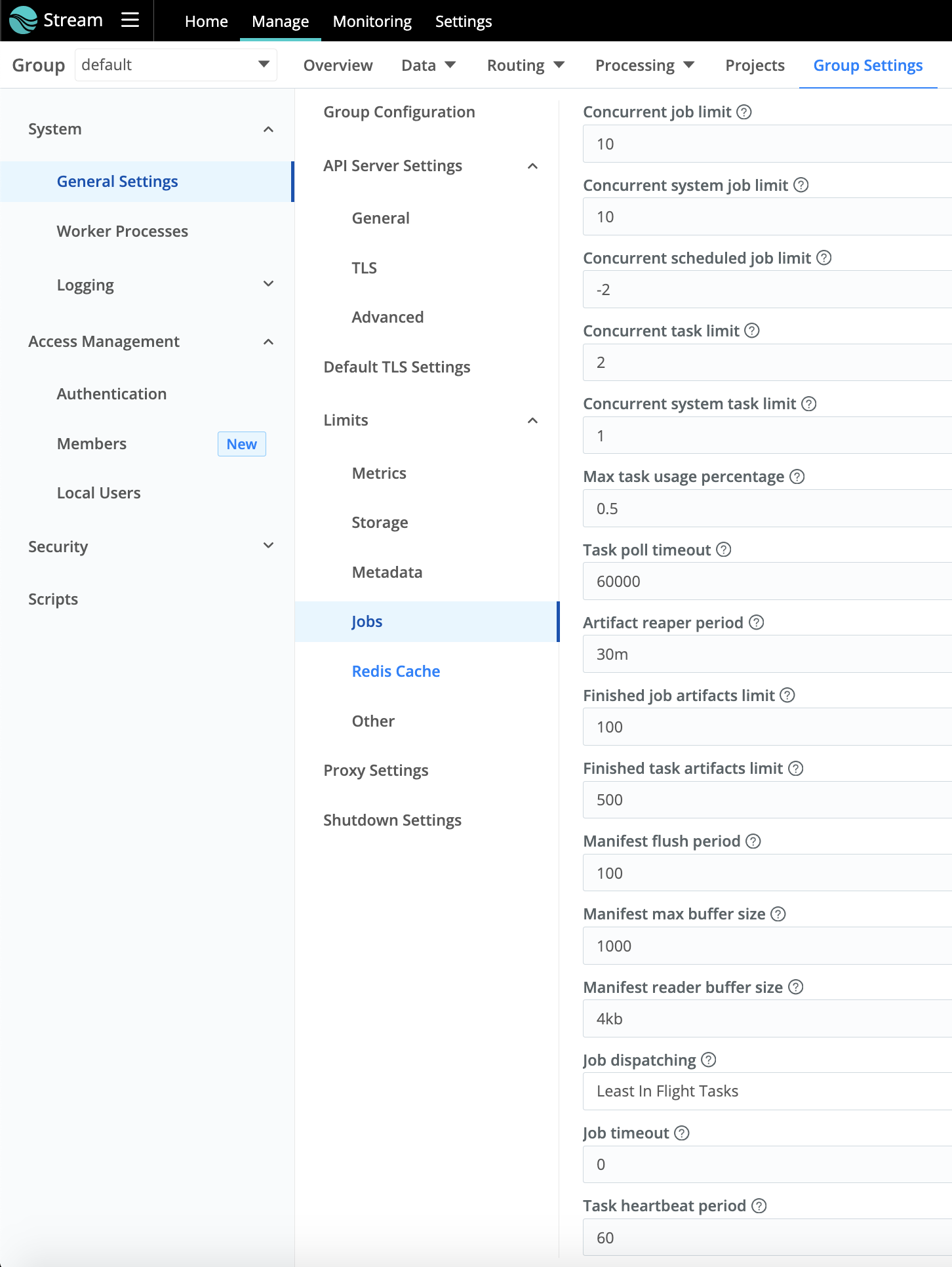 Group Settings > Job Limits