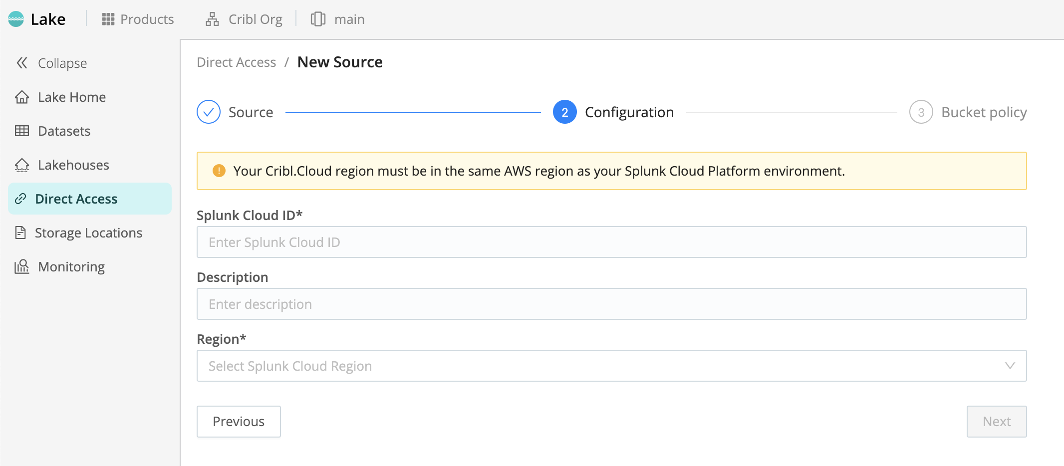 Configuring Cribl Lake matching storage location