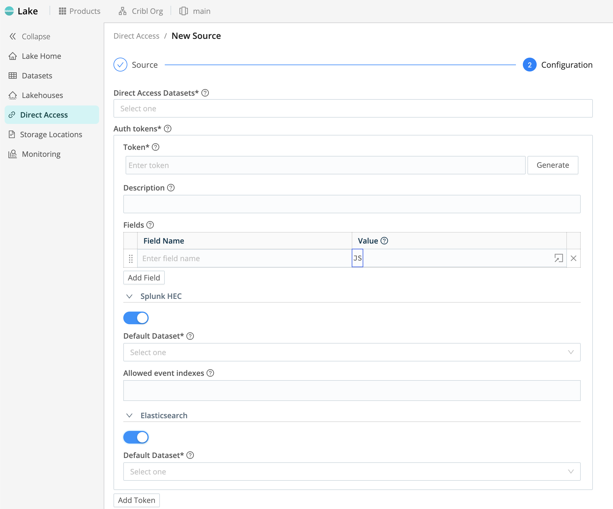 Screenshot of Direct Access (HTTP) configuration page, with all options exposed.