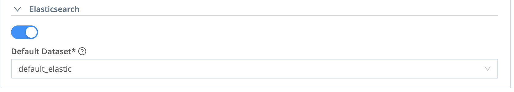 Screenshot of Elasticsearch Bulk API configuration option, showing &ldquo;Default Dataset&rdquo; drop-down.