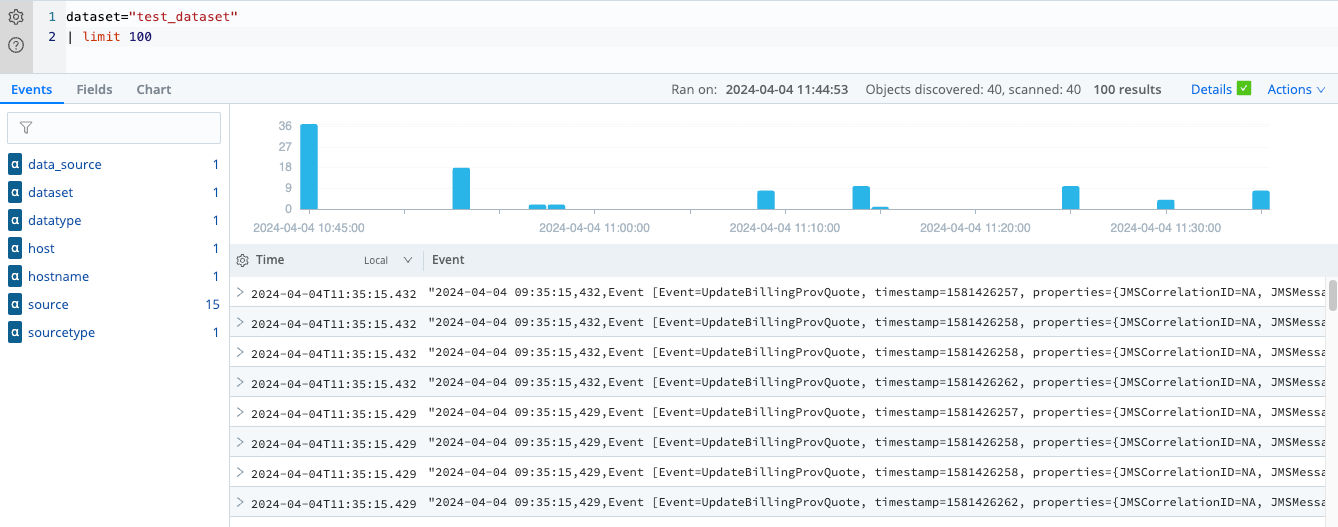 Cribl Search Home page showing results of a simple search over Cribl Lake