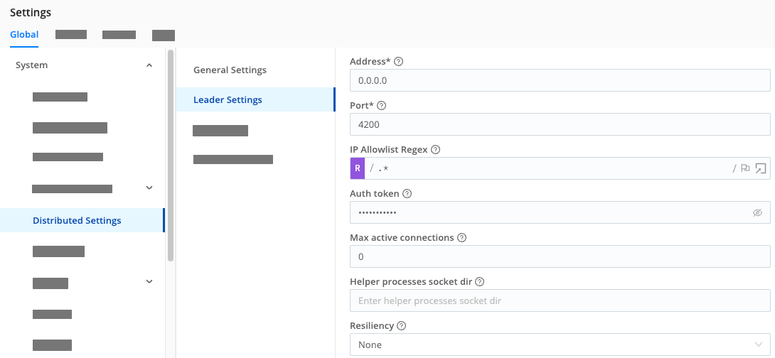 Distributed > Leader Settings