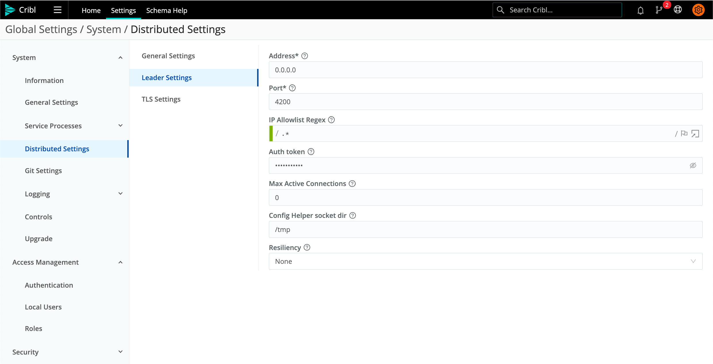 Distributed > Leader Settings - the whole enchilada