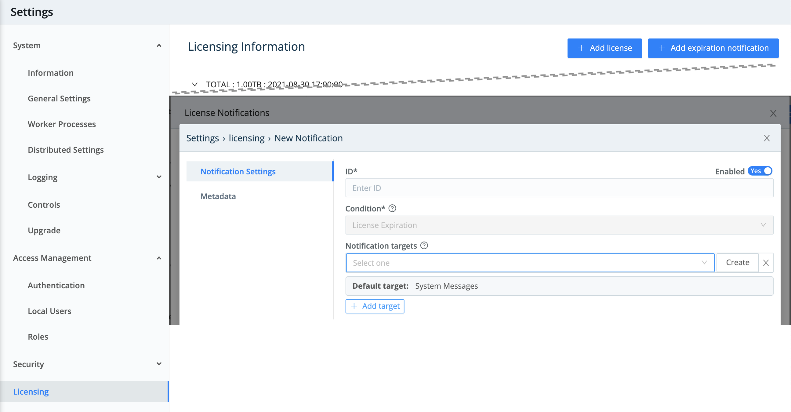 Configuring an expiration Notification (composite screenshot)