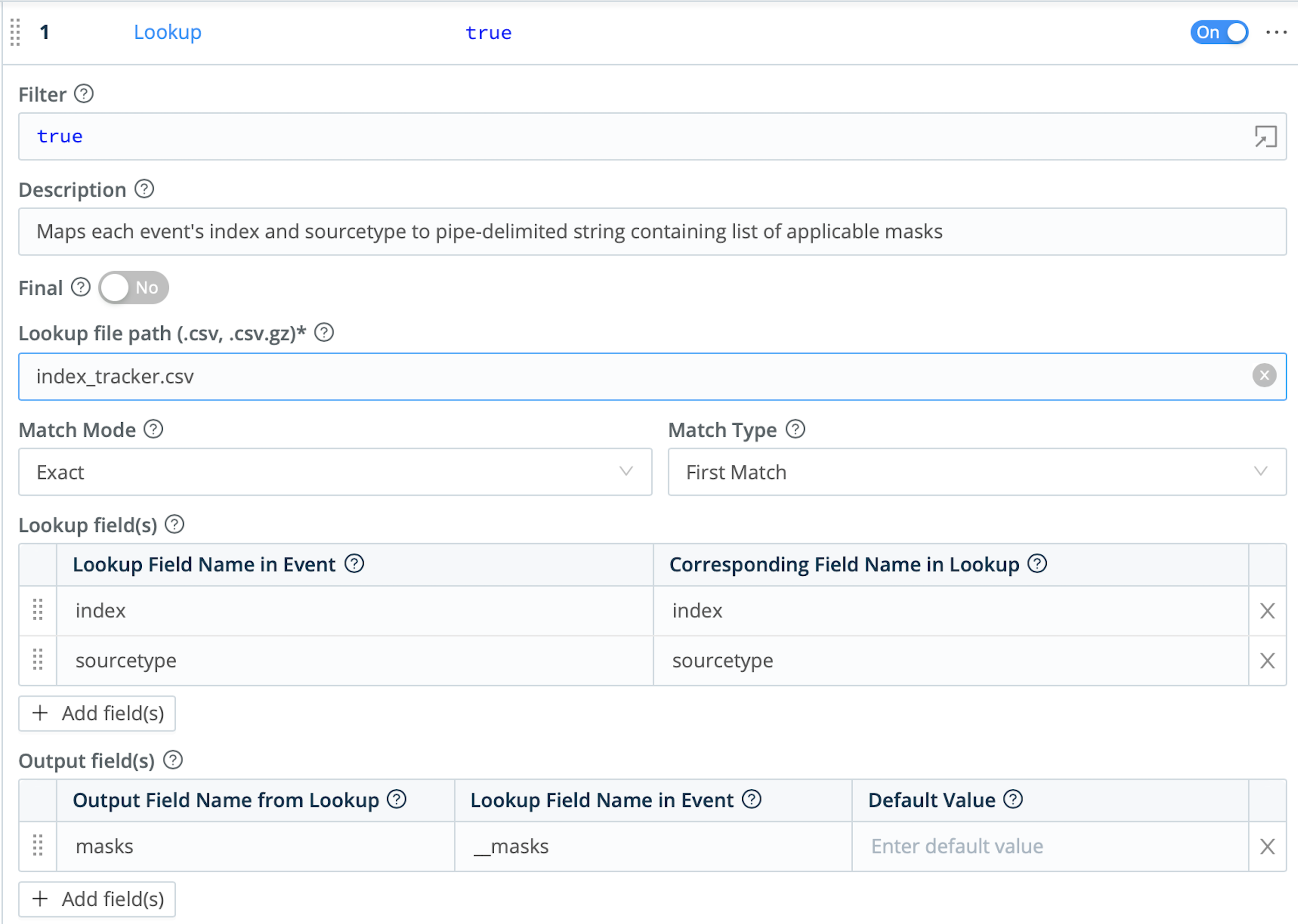 Lookup Function&rsquo;s configuration