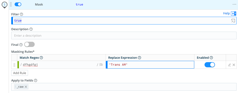 Mask Function configuration