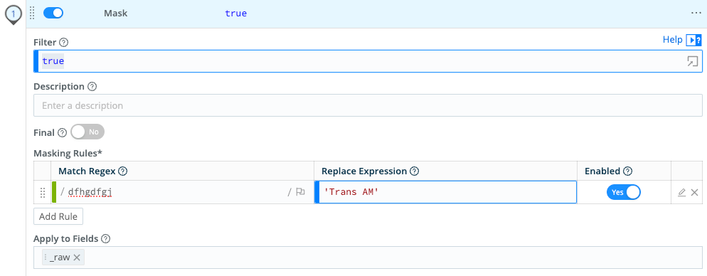Mask Function configuration