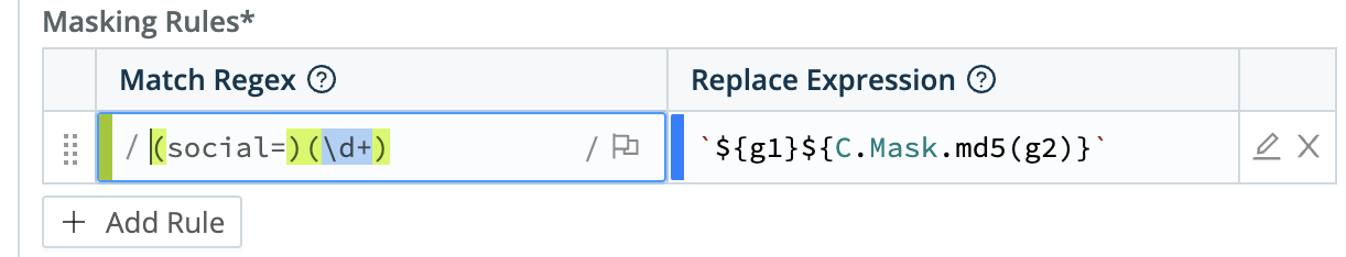 Enter a Masking Rule to hash Social Security numbers