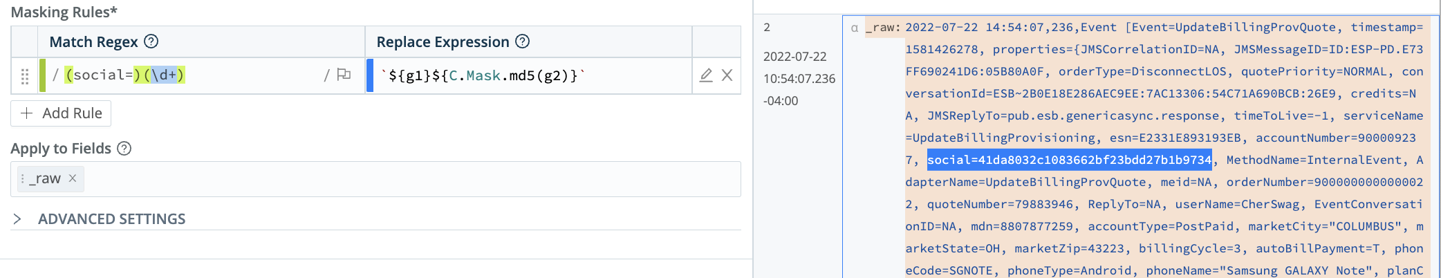 Mask Function and hashed result