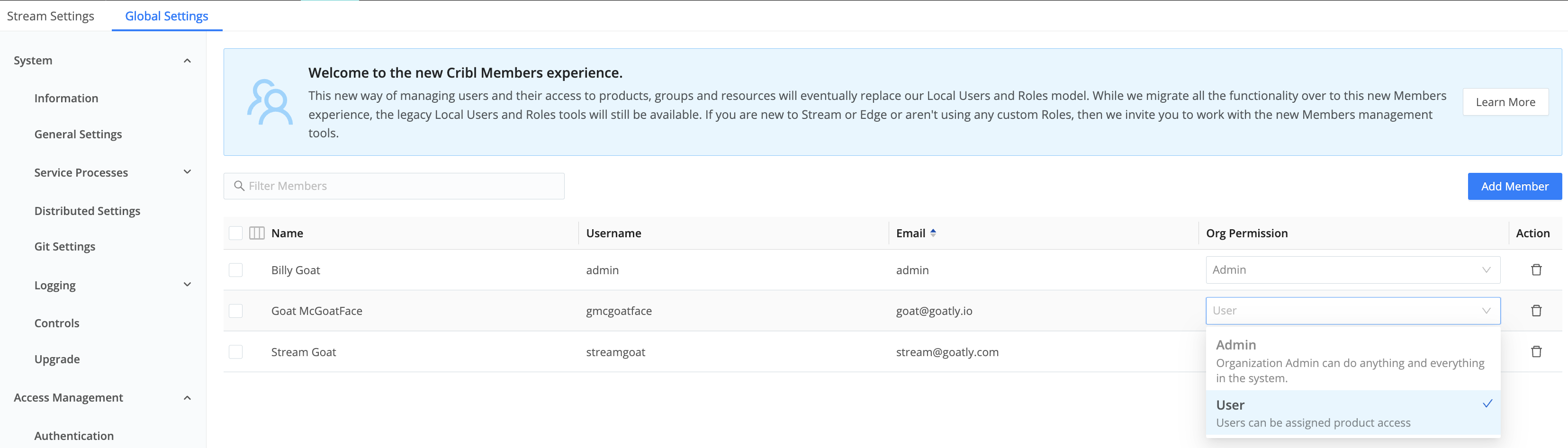 Stream Members > User Details